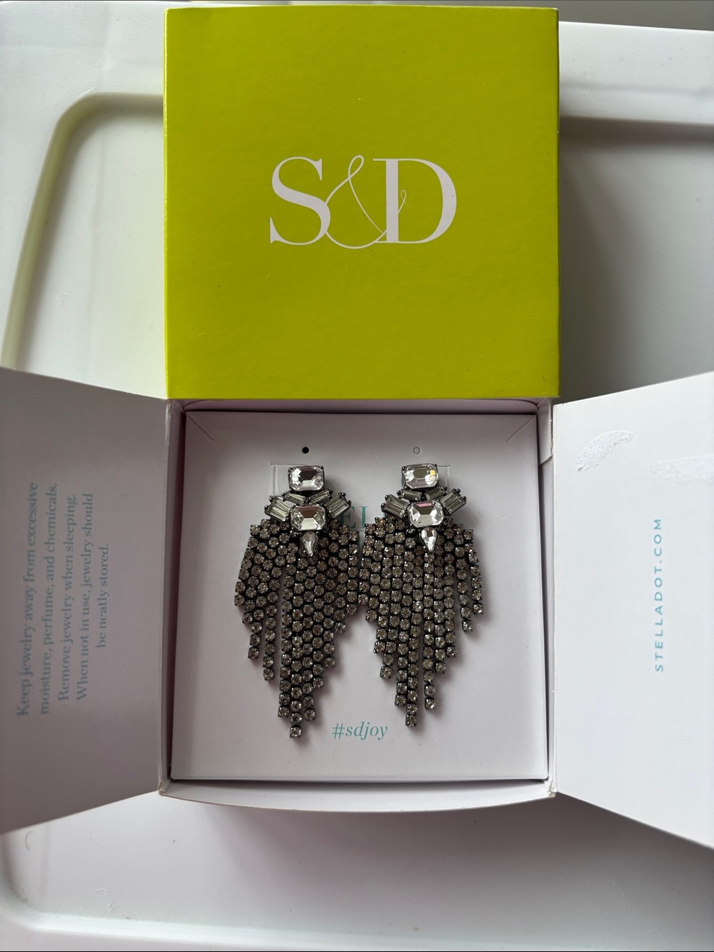 Stella & Dot Silver-Tone Crystal Fringe Chandelier Earrings